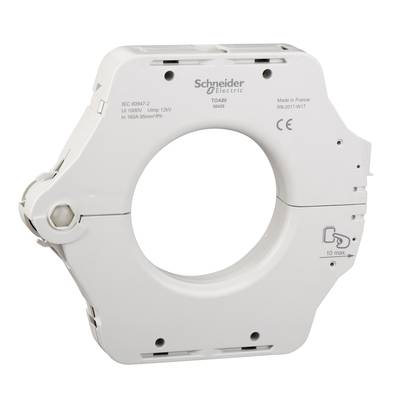 Bijeli strujni transformator marke Schneider Electric, model TQ640. Pogodan za 1000V, 120V lampne krugove, 50-60Hz, 5-630A.