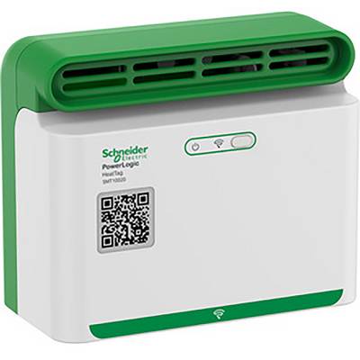 Zeleno-bijeli uređaj tvrtke Schneider Electric. Na vrhu su ventilacijski otvori, ispod kojih se nalazi LED indikator i QR kod.