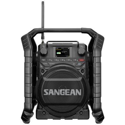 Prijenosni radio robustnog dizajna s velikim zvučnikom, a zaslon prikazuje 'SANGEAN'. Antena je smještena gore lijevo.