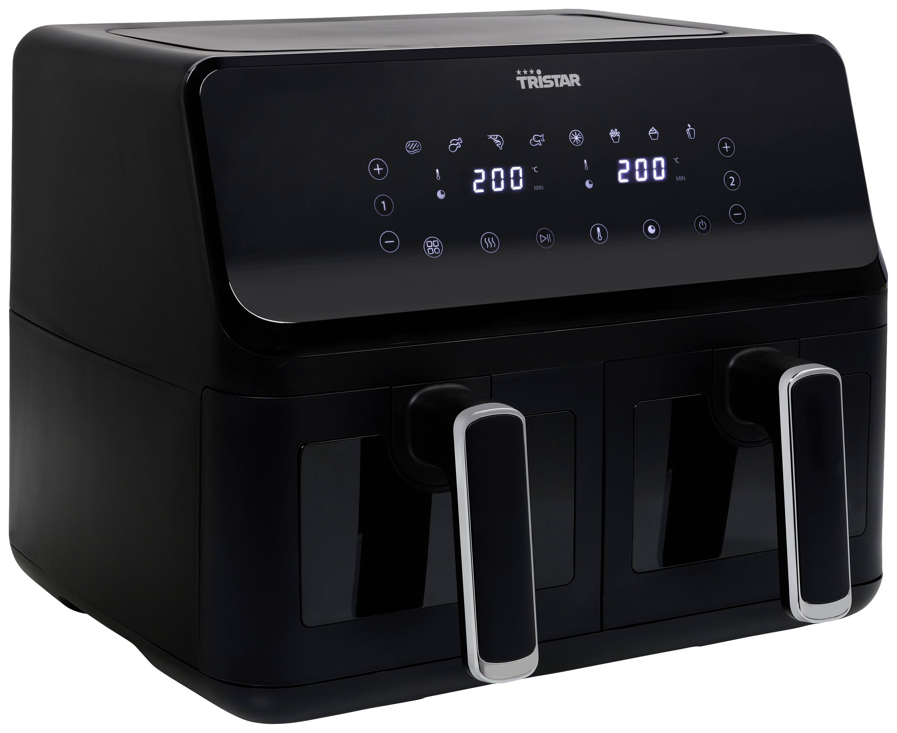 Tristar FR-9040 Dubbele friteuse 8 l 2700 W Heteluchtfunctie, Timerfunctie, Anti-aanbaklaag, Instelbare temperatuur Zwart