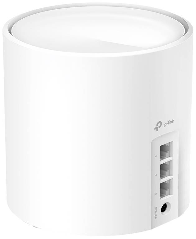 Bijeli cilindrični WLAN usmjerivač s TP-Link logotipom. Ima nekoliko Ethernet priključaka i mrežni priključak na stražnjoj strani.