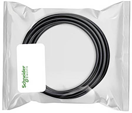 'Schröder Industrijska montaža' kabel u plastičnom omotu. Crni kabel namotavan u krug. Logo i tekst na naljepnici.