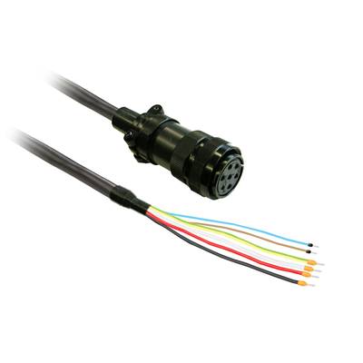 Kabel s okruglim utikačem s lijeve strane i nekoliko obojenih žica s desne strane.