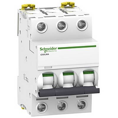 Trobodni automatski prekidač marke Schneider Electric, model iC60LMA, u bijeloj boji s zelenim naglascima.