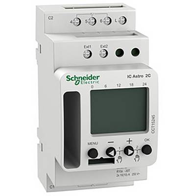 Digitalni vremenski prekidač tvrtke Schneider Electric s digitalnim zaslonom i upravljačkim tipkama, namijenjen upravljanju električnih uređaja prema vremenskom rasporedu.