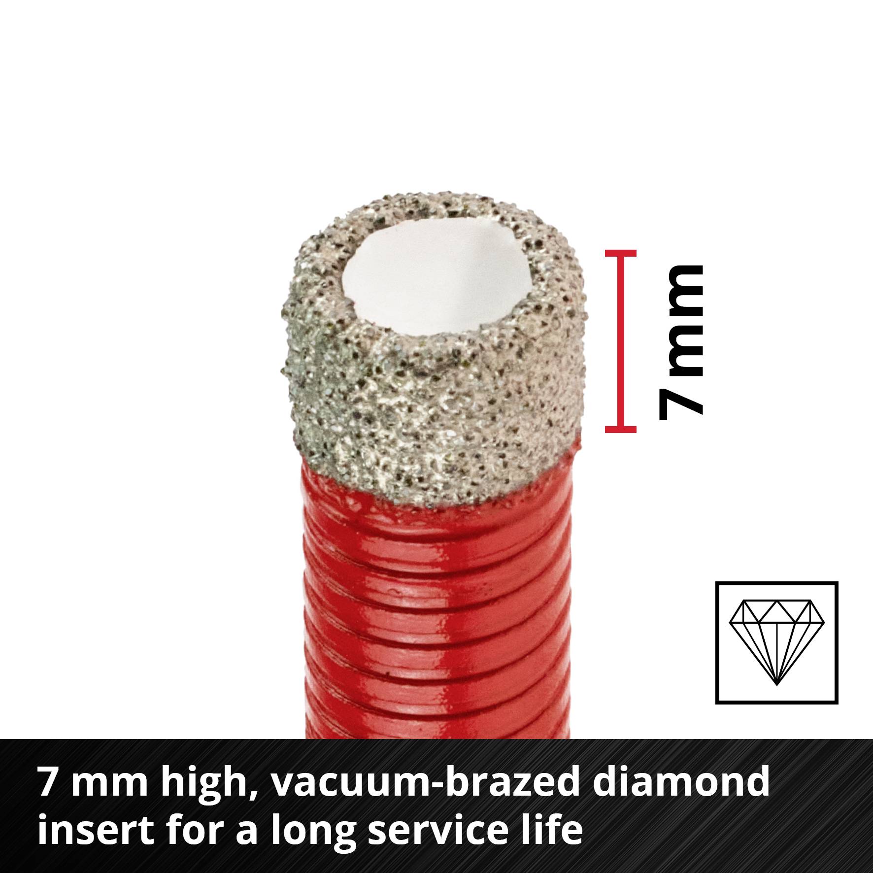 Crvena cijev s 7 mm visokim dijamantnim nastavkom lemljenim vakuumom za dugi radni vijek.