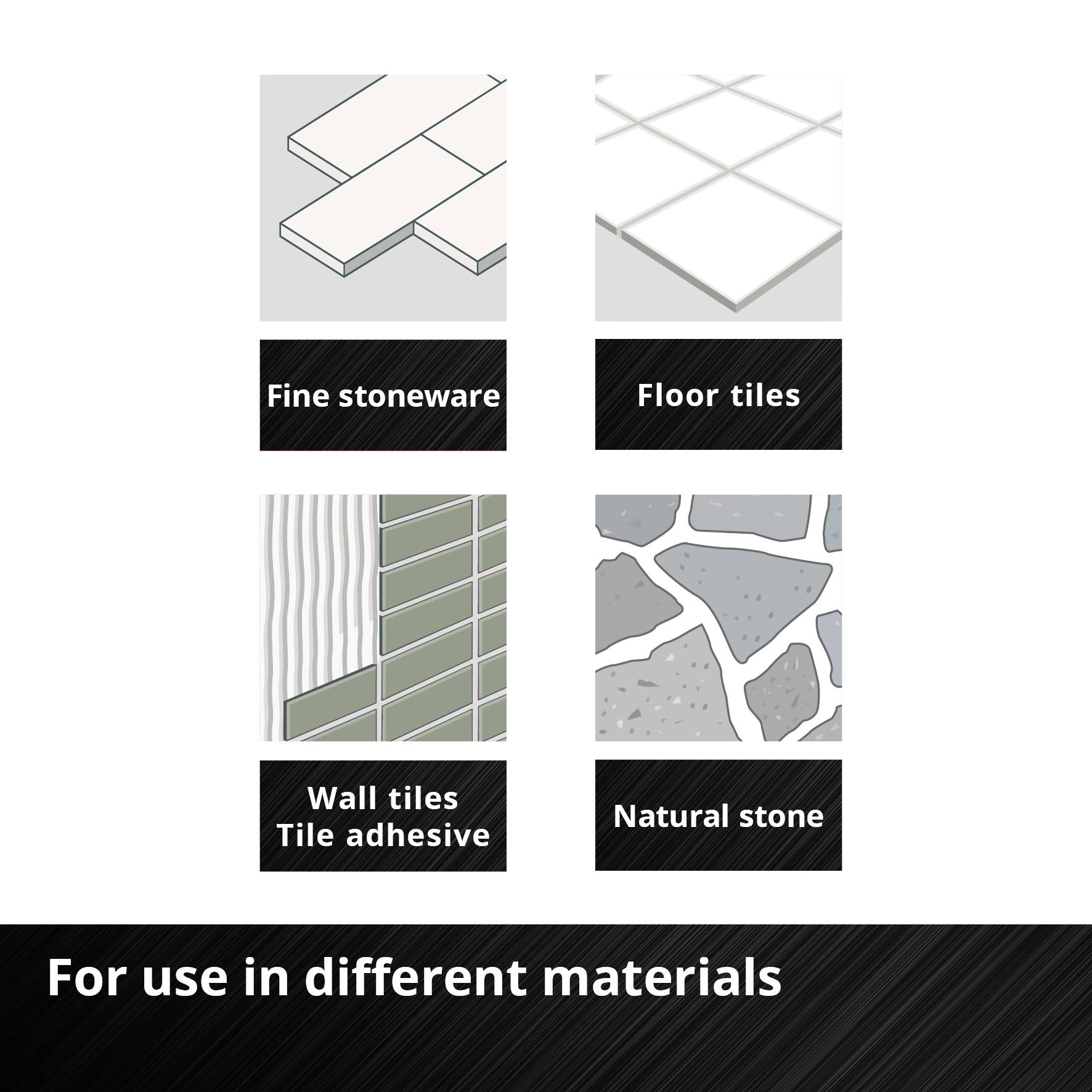 'Pločice i prirodni kameni za upotrebu u različitim materijalima, uključujući fine gres pločice, podne pločice, zidne pločice, prirodni kamen.'