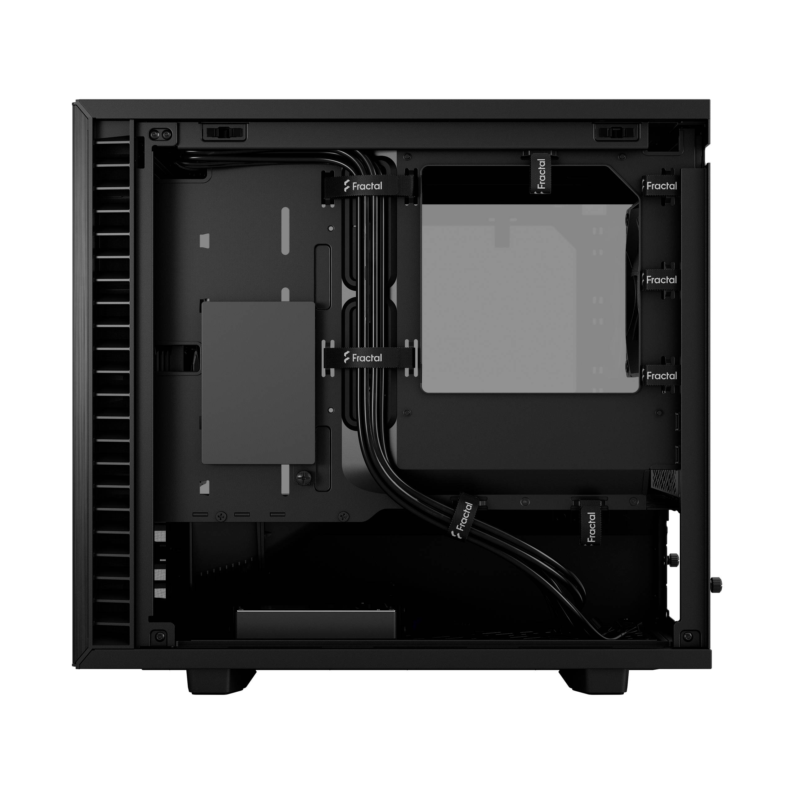 Fractal Design PC kućište, otvoreno bočno sučelje sa upravljanjem kablova i nosačima, crno.