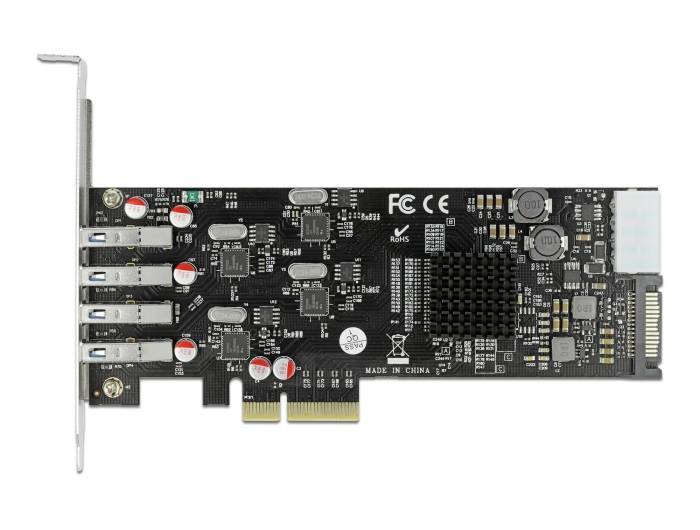 Računalna proširna kartica s više USB priključaka i elektroničkim komponentama. Tekst na kartici: 'Made in China'.