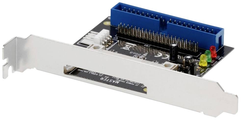 Adapter za internu proširnu karticu računala s plavim i bijelim priključnim utičnicama te LED indikatorima.