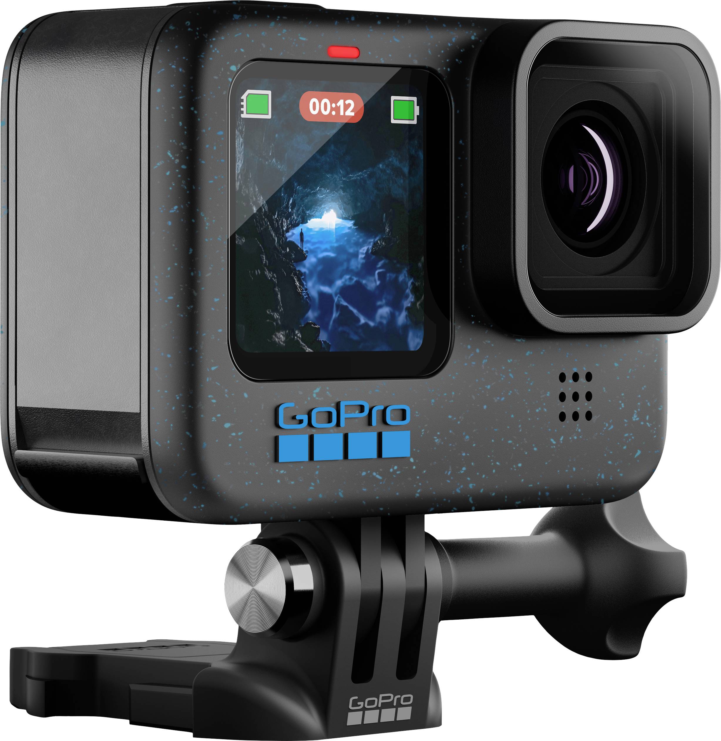 GoPro kamera na nosaču s malim zaslonom koji prikazuje podvodni snimak. Posebno razvijena za akcijske snimke.