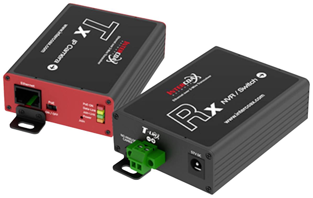 Dva mala crna i crvena elektronička uređaja s natpisima 'Rx' i 'Tx', koji se koriste za mrežne Connection.