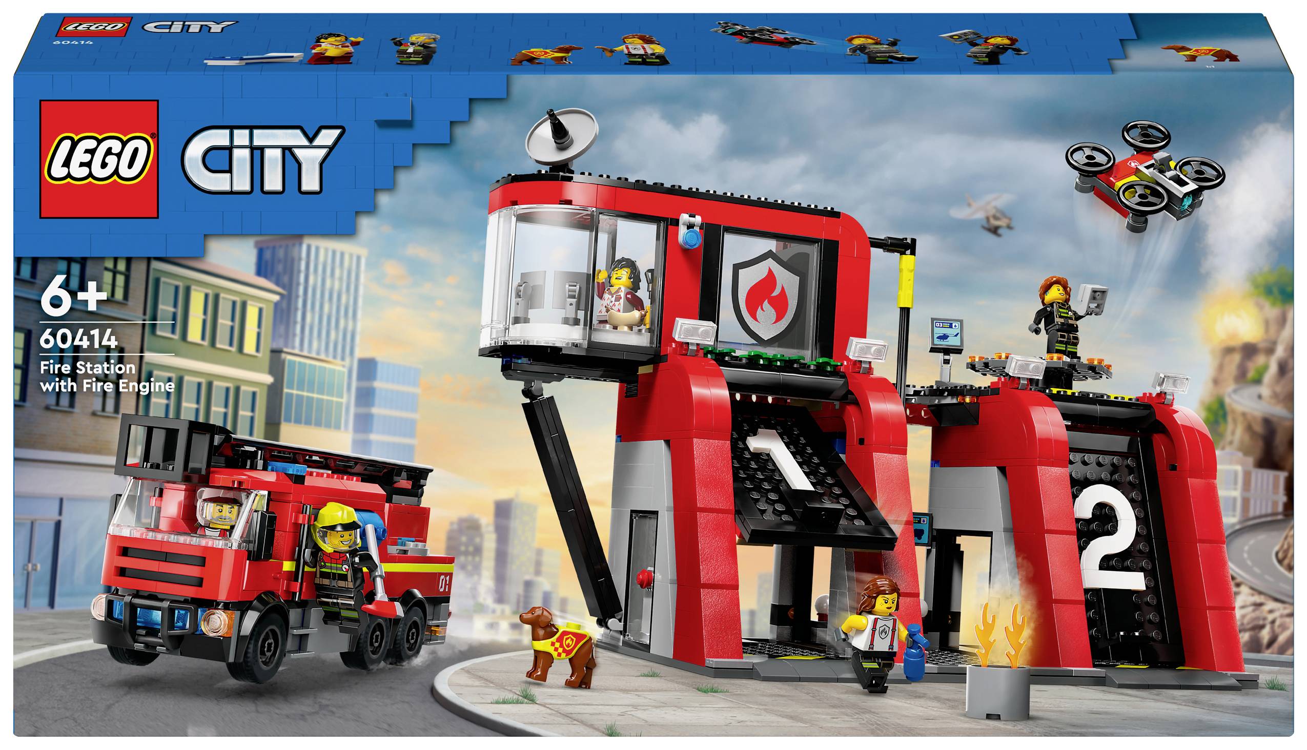 Lego City vatrogasna postaja za djecu od 6 godina, uključuje vatrogasnu postaju, vatrogasno vozilo, figure i dron.