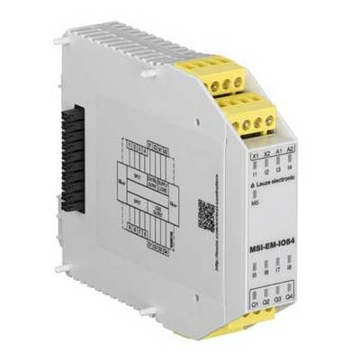 Elektronički modul u bijeloj boji sa žutim priključnim stezaljkama i otisnutos shemom spajanja. Model: MSI-EM-1064 od Luca Electronic.