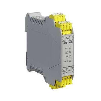Sivi elektronički uređaj sa žutim konektorima na gornjoj i donjoj strani. Natpis 'MSI-TR2B'.
