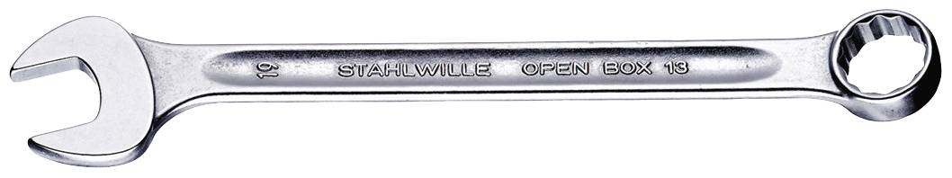 Srebrni ključ s otvorenim i prstenastim krajem, na kojem je ugravirano 'STAHLWILLE OPEN BOX 13'.