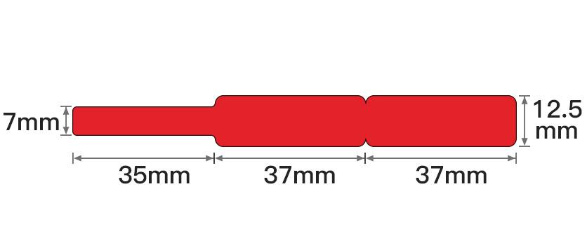 Slika prikazuje dimenzije crvenog dijela: 35 mm, 37 mm, 37 mm duž dužine; 7 mm i 12,5 mm u visini.
