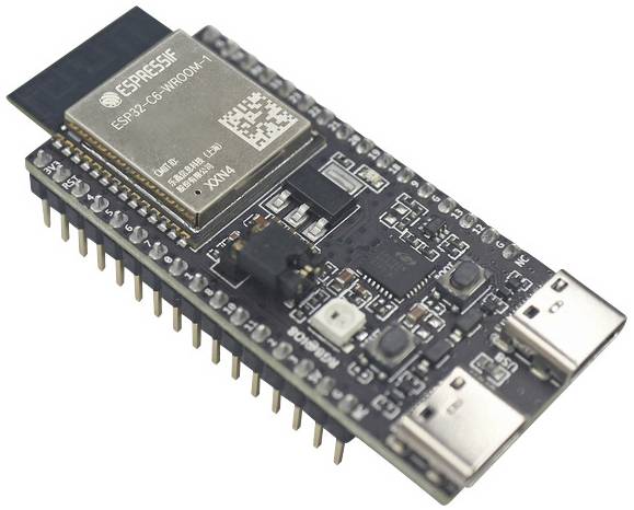 Elektronička pločica ESP32-C3 modula s integriranim elektroničkim komponentama i priključnim kontaktima. Pogodan za IoT razvojne projekte.