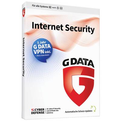 Paket sigurnosnog softvera s natpisom 'Internet Security' i logotipom G DATA. Napomena da uključuje '1 godinu VPN-a' i automatska ažuriranja.