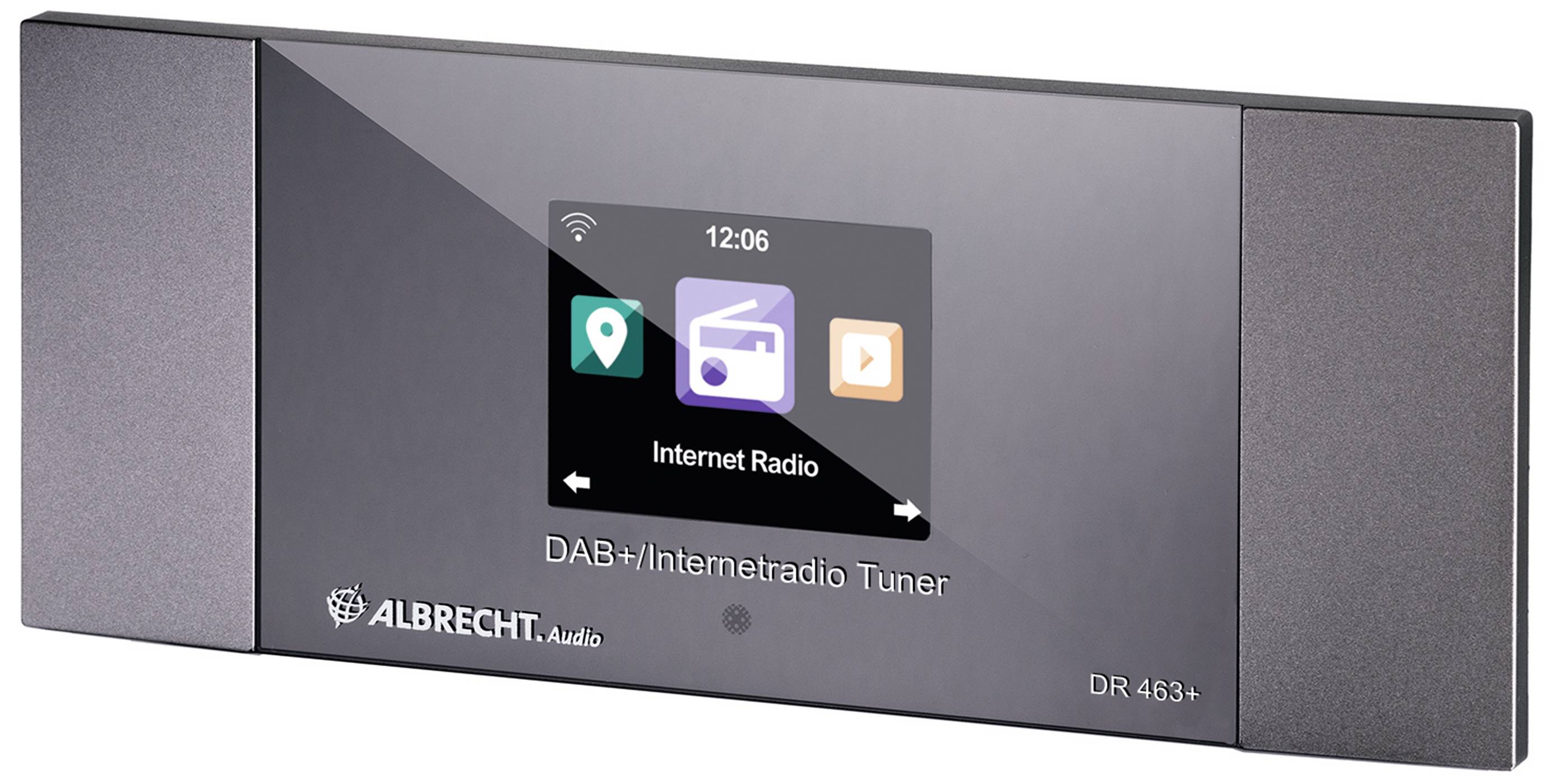 Ein Albrecht DAB+/internetski radio tuner DR 463+ s displejom koji prikazuje 'Internet Radio' te trenutno vrijeme 12:06.