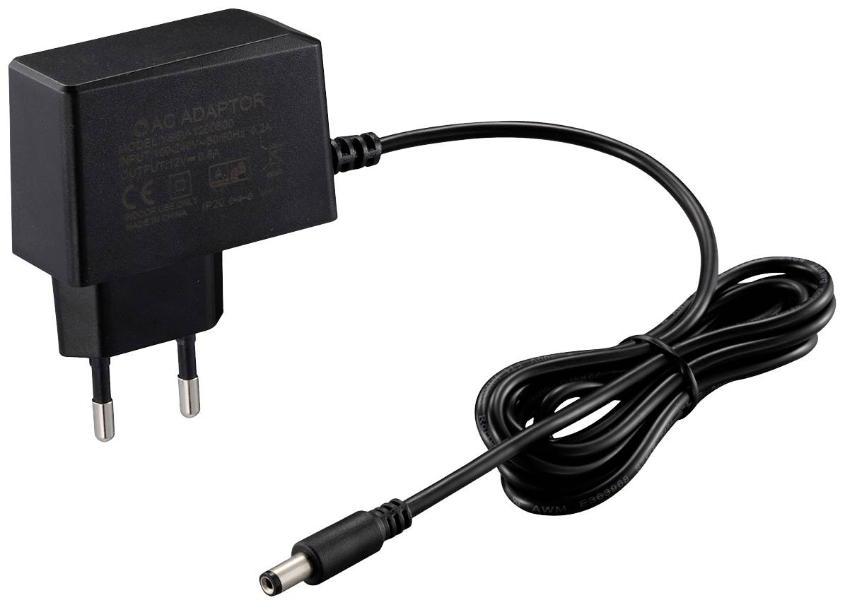 Mrežni adapter s europskim utikačem i dugim kabelom. Pogodan za elektroničke uređaje.