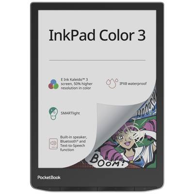 E-čitač 'PocketBook InkPad Color 3' s colornim zaslonom, vodootporan (IPX8), SMARTlight funkcijom, ugrađenim zvučnikom i tekstualnom Text-to-Speech funkcijom.