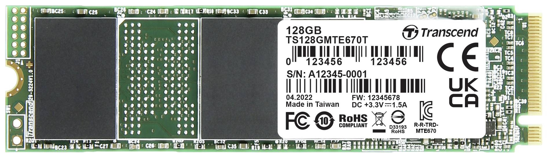Transcend MTE670T 128 GB NVMe/PCIe M.2 SSD 2280 harde schijf PCIe NVMe 3.0 x4 Industrial TS128GMTE670T