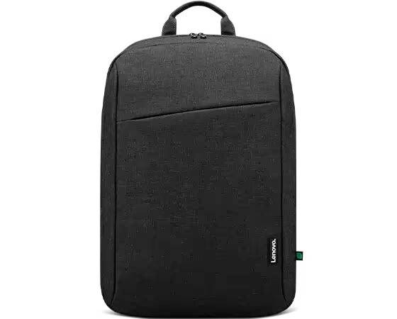 Crni Lenovo ruksak minimalističkog dizajna, s ručkom za nošenje na vrhu, prednjom džepicom i Lenovo logom u donjem desnom kutu.