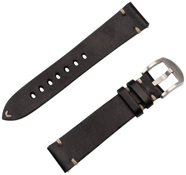 JT Berlin Watchband Alex II Vintage remen 44 mm, 40 mm, 47 mm, 43 mm, 45 mm, 46 mm, 42 mm, 41 mm m crna, plemeniti čelik