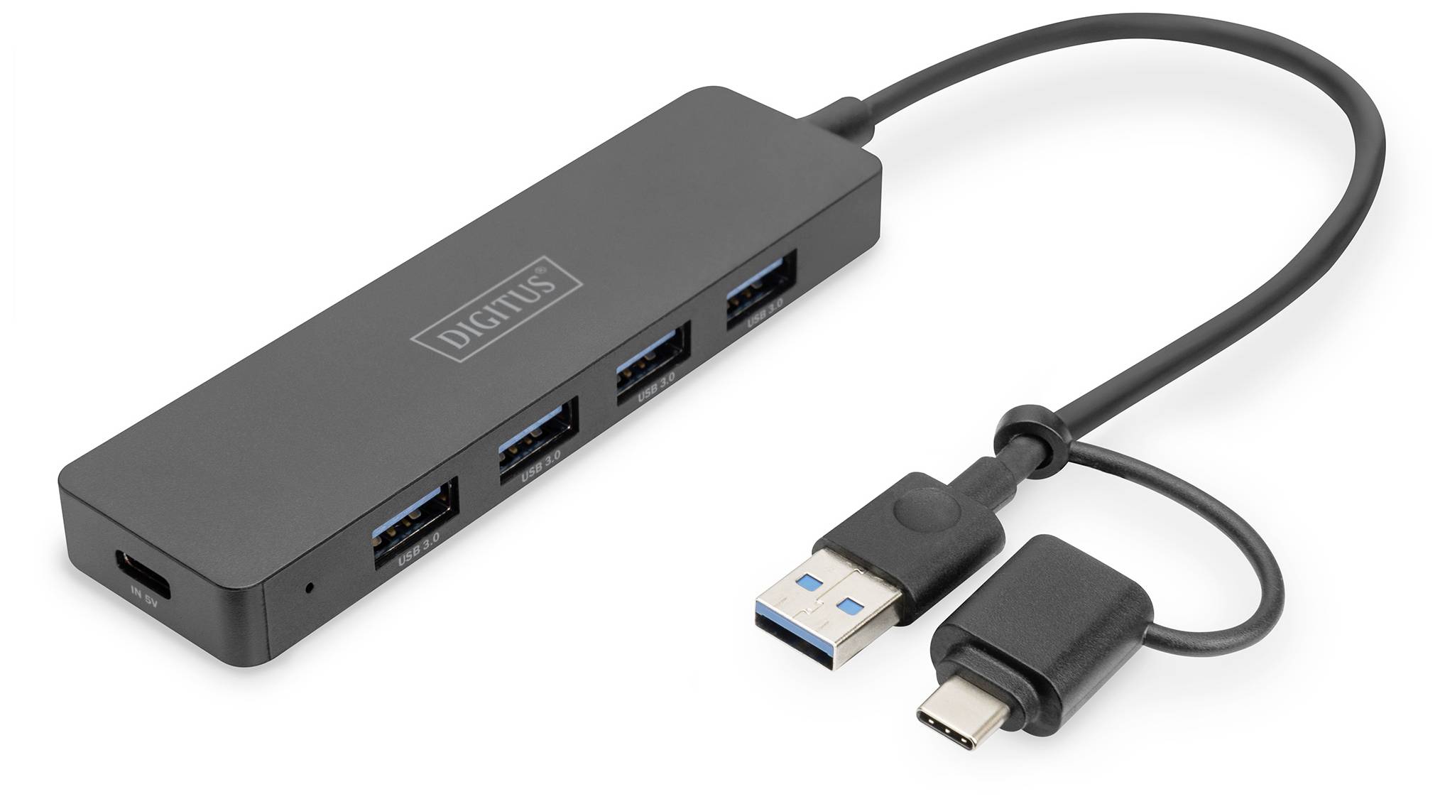 Digitus DA-70235 DA-70235 USB-hub 4 poorten USB-A USB 3.0 5 GBit/s Met USB-C stekker Zwart