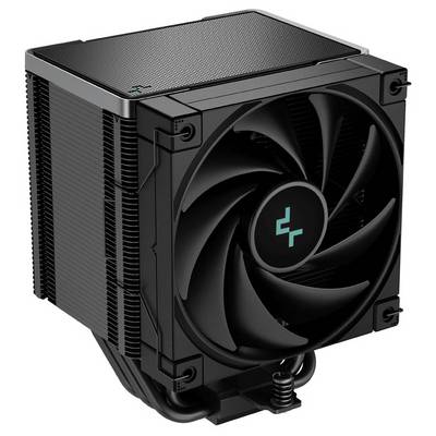 Crni CPU hladnjak s velikim ventilatorom i rebrastom konstrukcijom za odvođenje topline, pogodan za hlađenje računalne hardverske opreme.