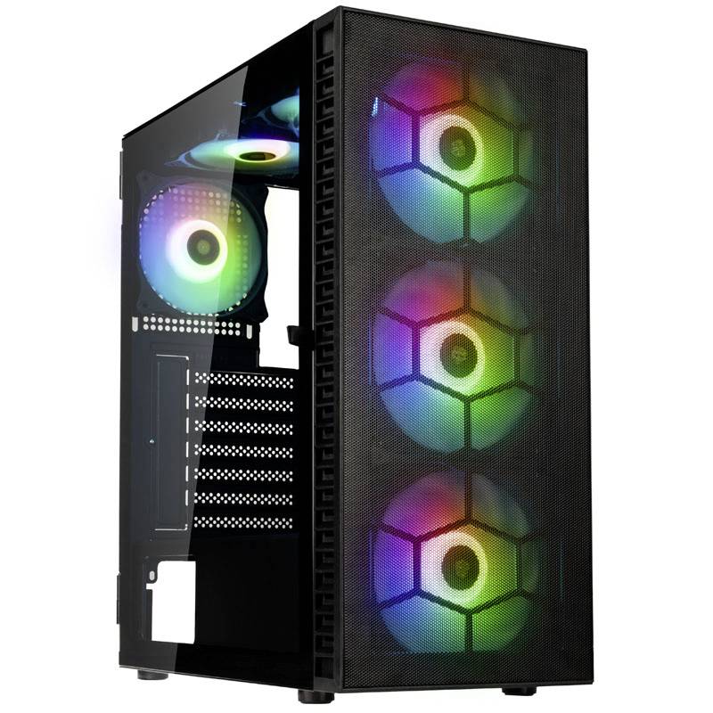 Crno kućište za PC-e sa transparentnim bočnim prozorom, tri prednja i jedan stražnji RGB osvjetljeni ventilator.
