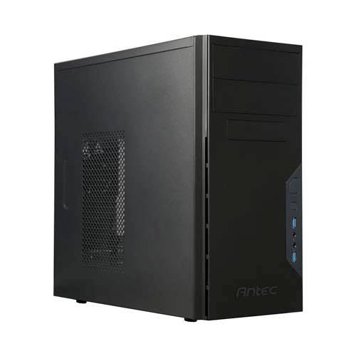 Crno kućište računala tvrtke Antec sa ventilacijskom rešetkom sa strane i USB priključcima sprijeda.