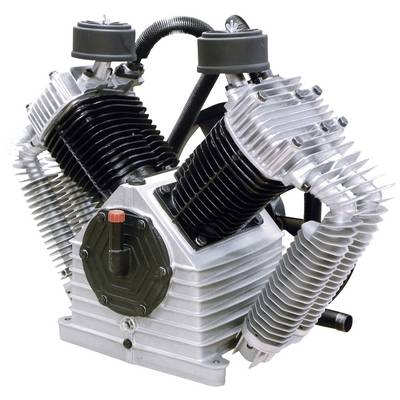 V-motor sa dva cilindra, srebrne i crne rebrastih hladnjaka, vidljive svjećice.