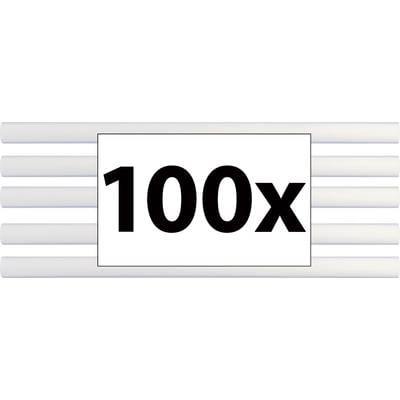'100x' u crnoj pismu na bijeloj pozadini, okružen vodoravnim bijelim cilindrama.