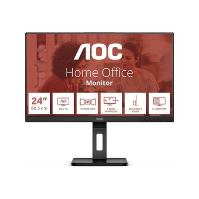 Monitor tvrtke AOC prikazuje sučelje za kućni ured. Veličine je 24 inča, nudi Full HD rezoluciju i ima podesivi stalak.