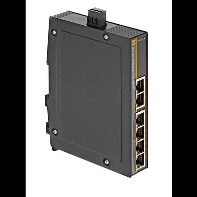Crni mrežni uređaj za montažu na zid s četiri Ethernet porta, pogodan za industrijske primjene.