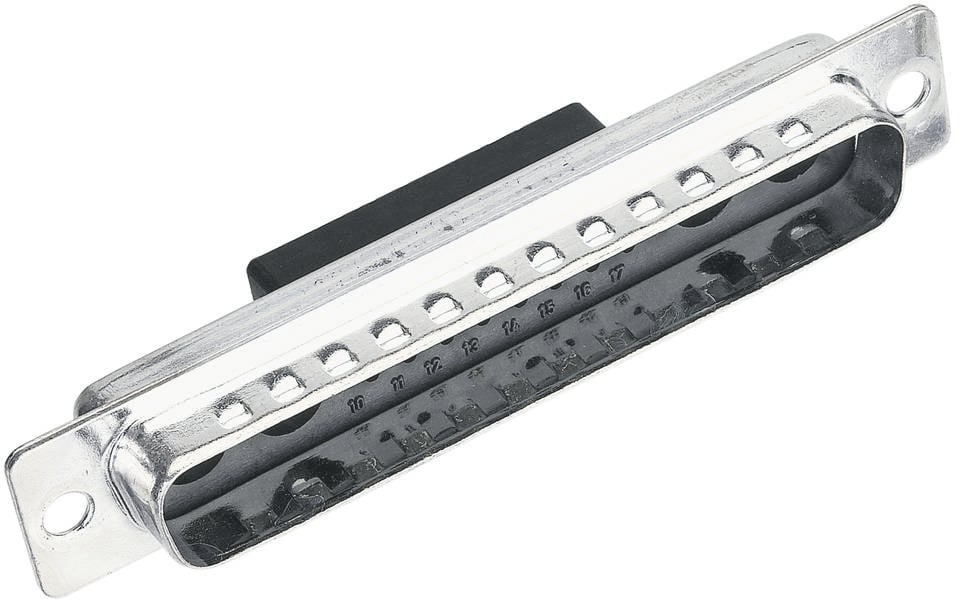 Srebrni pravokutni priključak za jezik ili tipkovnicu s više pins-ova, kakav se koristi za elektroničke spojeve.