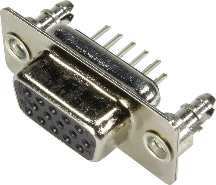 Srebrnosivi VGA priključak s 15 PIN-ova prikazuje prednju stranu konektora.