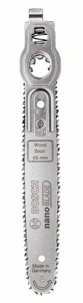 Metalno rezno listić marke Bosch, model 'nanoBLADE Wood Basic 65 mm', izrađen u Njemačkoj.