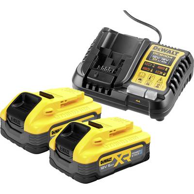 Dewalt punjač DCB115 s dva 18V XR Li-Ion akumulatora. Uređaj puni akumulatore kako bi ih pripremio za upotrebu u električnim alatima.