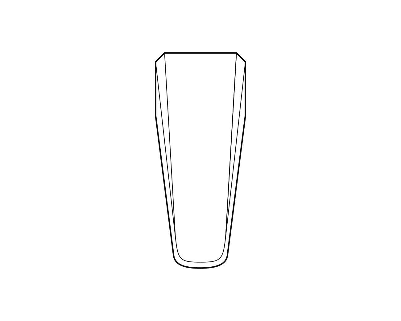 Linearna projekcija stakla za pivo gledano odozgo, uskog dna koje se širi prema vrhu.