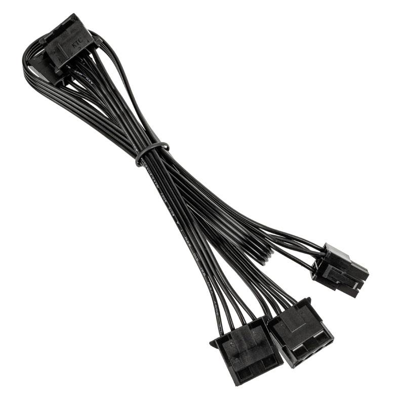 Računalni ventilatorski kabel crne boje s više utikača na krajevima, korišten za povezivanje računalnih komponenti.