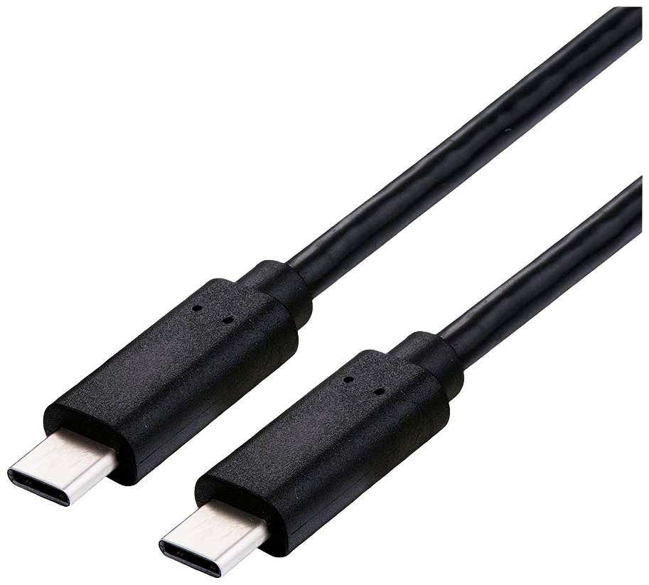 Crni USB-C kabel s dva priključka na oba kraja, pogodan za brz prijenos podataka i punjenje uređaja.