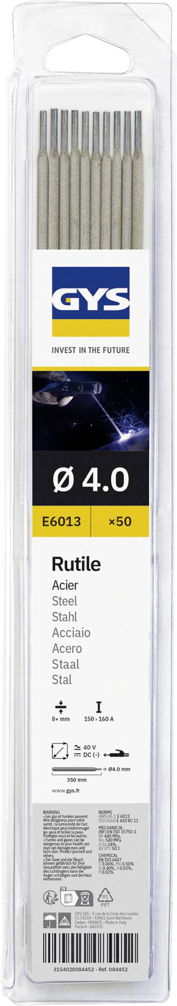 GYS vareni štapovi pakovanje označeno Ø 4.0 Rutilni, E6013, x50 za čelik i srodne metale.