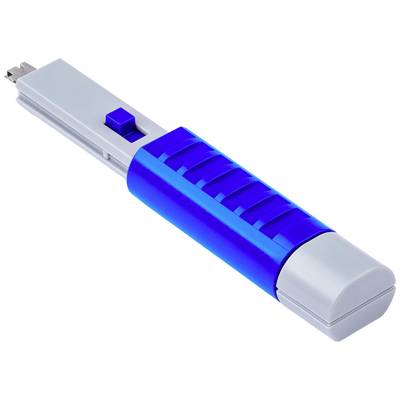 Plavi i sivi USB stick s uvlačivim priključkom u plastičnom kućištu.