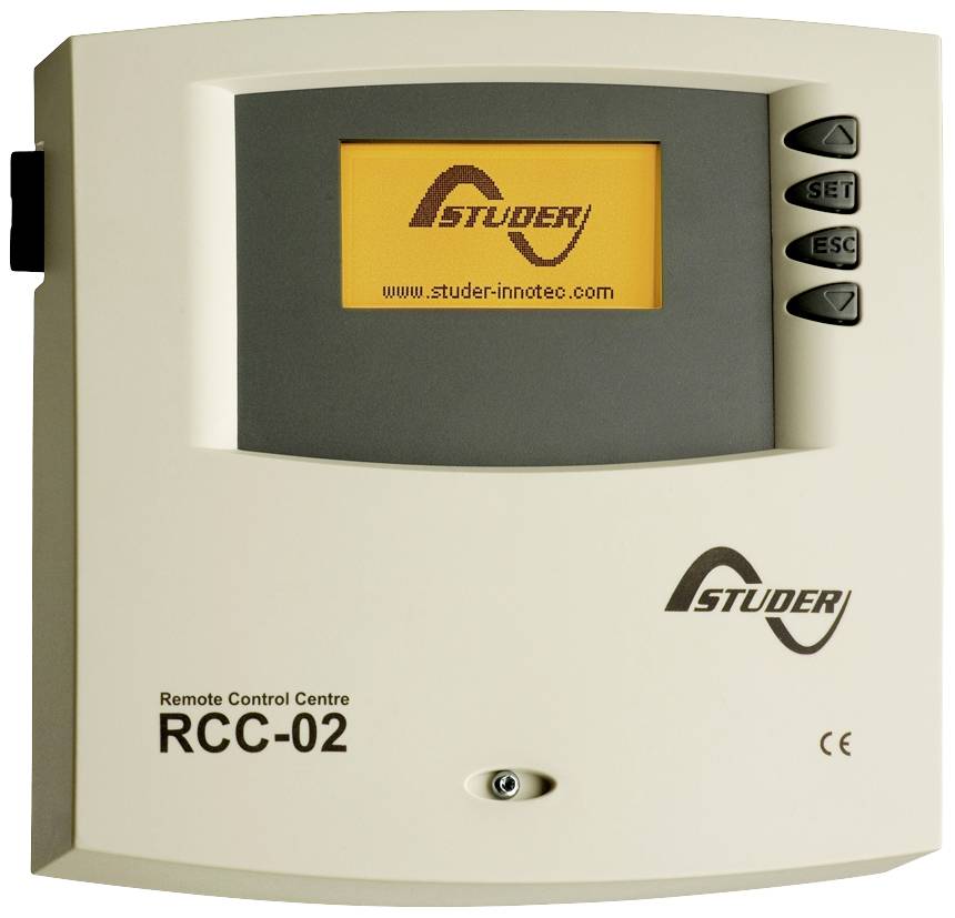 Elektronički uređaj za daljinsko upravljanje. LCD zaslon prikazuje 'Studer'. Desno tipke: 'SET' i 'ESC'. Model: RCC-02.