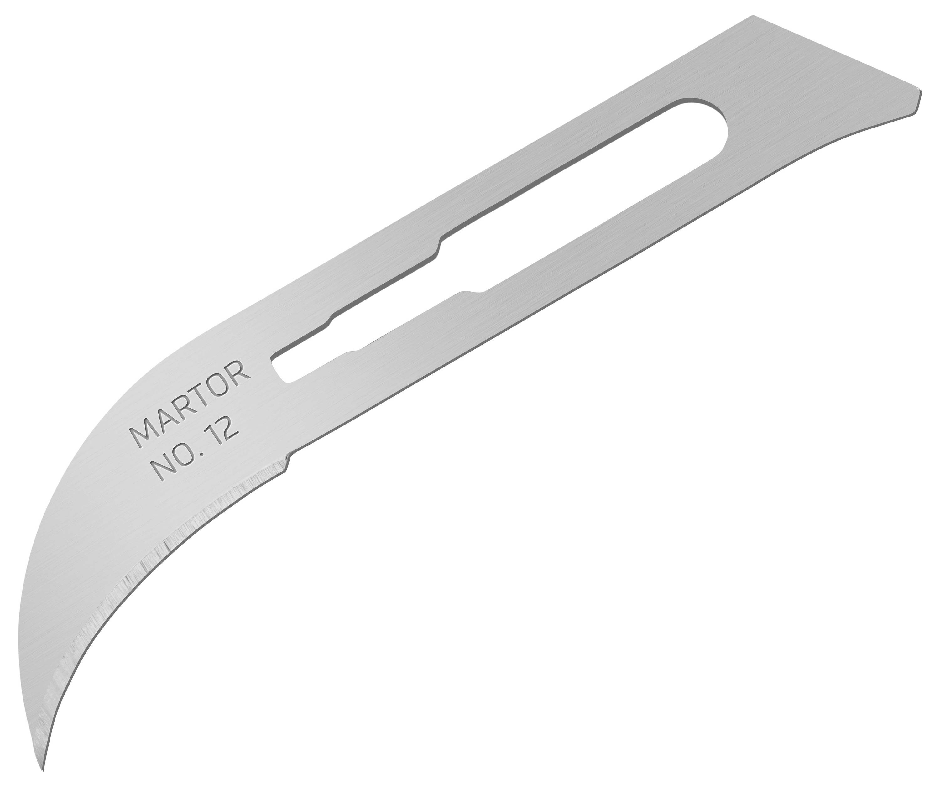 Povijeno metalno zamjensko oštrice s natpisom 'MARTOR NO. 12'.
