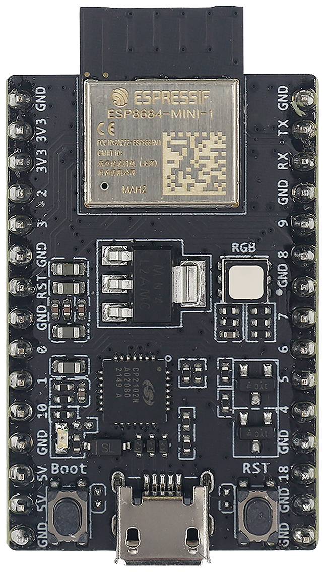 Mikrokontroleska ploča ESP32-WROOM-32, crna sa zlatnim kontaktima, sadrži USB priključak i pinove za programiranje i napajanje.