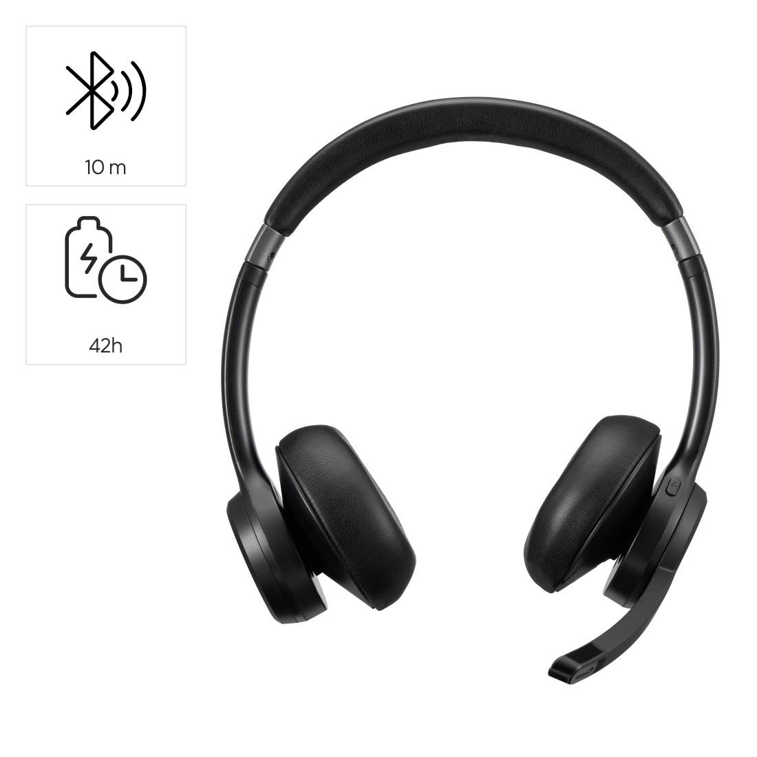 Bežične slušalice s mikrofonom. Domet 10 metara. Trajanje baterije 42 sata. Idealne za mobilni rad ili telefonske pozive.